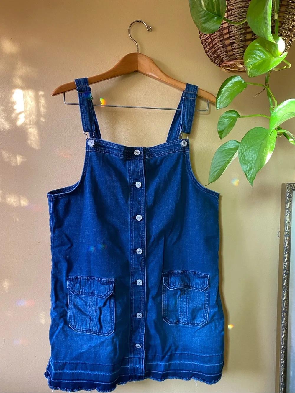 American Eagle Overall Denim Button-Front Pinafore Dress Size L - Picture 1 of 5